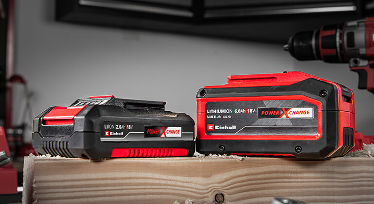 Picture of two Einhell Power X-Change batteries.